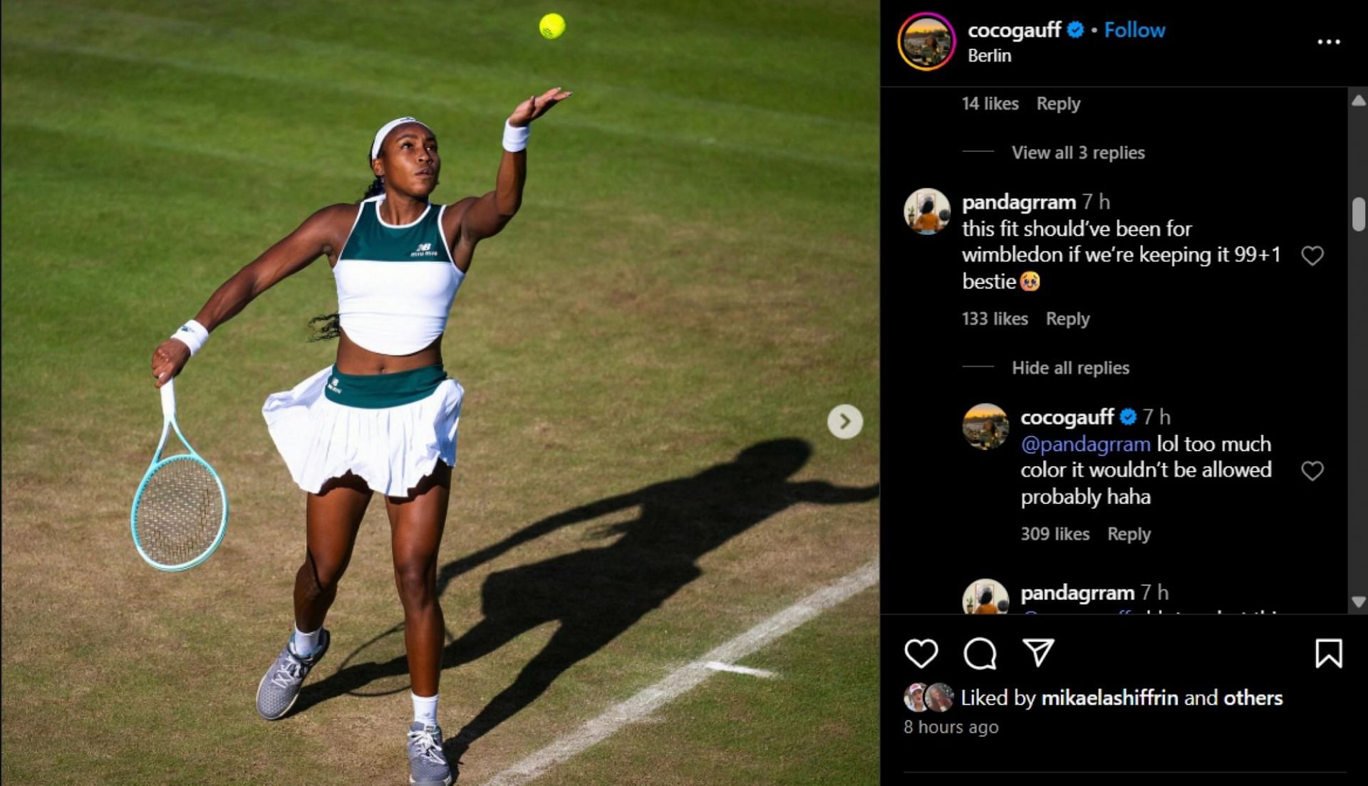 Gauff and a fan's exchange; Instagram - @cocogauff